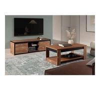 STALONE - Ensemble Salon Effet Bois Manguier Foncé et Noir