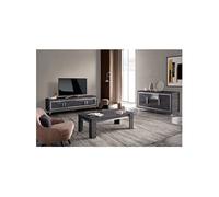 GUEDA - Ensemble Salon Effet Marbre Anthracite Meuble TV + Buffet avec Leds + Table Basse - Altobuy Gris
