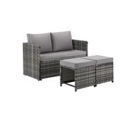 Ensemble salon extérieur en polyrotin 2 en 1 gris multifonction 4 places convertible canapé table jardin terrasse balcon résistant