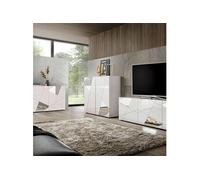 Ensemble Salon Finition Blanc Laqué avec Sérigraphies et Miroirs - ORIANA -