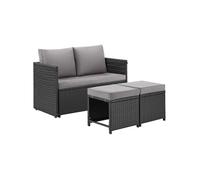 Ensemble salon jardin rotin noir 2 en 1 multifonction canapé convertible table 4 places balcon terrasse extérieur coussins imperméables