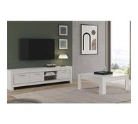 DENAE - Ensemble Salon Laqué Blanc Brillant Meuble TV 3 Portes + Table Basse Carrée - Altobuy Blanc