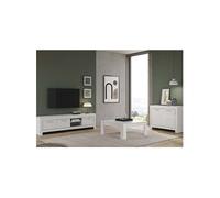 Ensemble Salon Laqué Blanc Brillant Meuble TV + Buffet 2 Portes + Table Basse Carrée - DENAE -