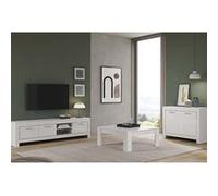 DENAE - Ensemble Salon Laqué Blanc Brillant Meuble TV + Buffet 2 Portes + Table Basse Carrée - Altobuy Blanc