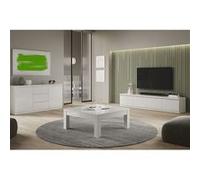 DEYTON - Ensemble Salon Laqué Blanc Meuble TV 4 Portes + Table Basse Carrée + Buffet -