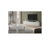 Ensemble Salon Laqué Blanc Meuble TV 4 Portes + Table Basse Carrée - DEYTON -