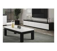 DEYTON - Ensemble Salon Laqué Noir et Blanc Meuble TV 4 Portes + Table Basse 127cm -