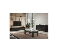 DEYTON - Ensemble Salon Laqué Noir Meuble TV 4 Portes + Table Basse 127cm + Buffet -