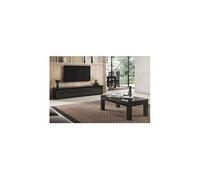 Ensemble Salon Laqué Noir Meuble TV 4 Portes + Table Basse 127cm - DEYTON -