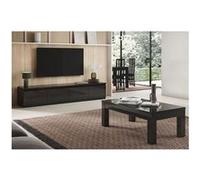 DEYTON - Ensemble Salon Laqué Noir Meuble TV 4 Portes + Table Basse 127cm -