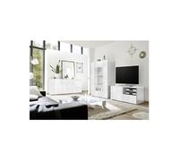 REBECCA - Ensemble Salon Meuble TV 121 cm Blanc Laqué Weiss Relief Damiers -
