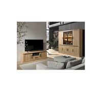 Ensemble Salon Meuble TV et Bibliothèque Aspect Bois Chêne Clair - LORENZO -