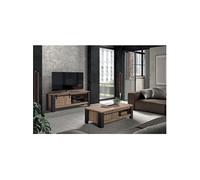 CLODIUS - Ensemble Salon Meuble TV et Table Basse Aspect Bois Finition Scarlet 1 Tiroir et 1 Niche -