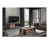 CLODIUS - Ensemble Salon Meuble TV et Table Basse Aspect Bois Finition Scarlet 1 Tiroir et 1 Niche -