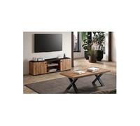 GLESS - Ensemble Salon Meuble TV et Table Basse Aspect Bois Finition Denver Piètement X Métal Noir