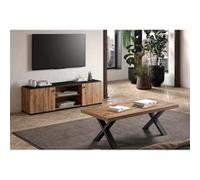 GLESS - Ensemble Salon Meuble TV et Table Basse Aspect Bois Finition Denver Piètement X Métal Noir -
