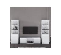 CHRIS WHITE - Ensemble Salon meuble TV Laqué Blanc Brillant et Imitation Marbre - Altobuy Blanc
