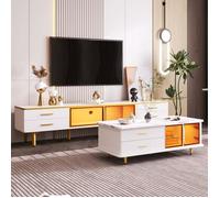 Ensemble salon Meuble TV + Table basse buffet-Style scandinave-Plateau à structure en marbre-170x37x47,5cm-100x50x40cm