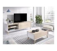 Ensemble salon NESS : Meuble TV + Table basse relevable - Mélaminé - Décor chêne clair et blanc