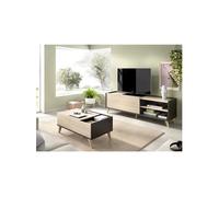 Ensemble salon NESS : Meuble TV + Table basse relevable - Mélaminé - Décor chêne et anthracite Noir