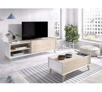 Ensemble salon NESS : Meuble TV + Table basse relevable - Mélaminé -Reproduction chene clair et blanc