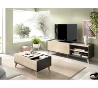Ensemble salon NESS : Meuble TV + Table basse relevable - Mélaminé -Reproduction chene et anthracite