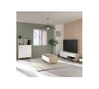 Ensemble salon ORPHEE - Table basse, meuble TV et rangement 2 portes - Blanc et aspect bois clair