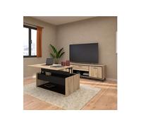 AltoBuy Ensemble Salon Table Basse relevable + Meuble TV Aspect Bois et Noir - OSTAREL