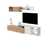 Ensemble Salon Réversible, Meubles de Salon, Modules de Salle à Manger, Modèle Julia, Finition Chêne Nodi et Blanc Artik, Dimensions : 221 cm (Largeur) x 44 cm (Hauteur) 40 cm (Bas)