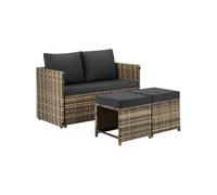 Ensemble salon rotin multifonction nature convertible canapé table 4 personnes coussins amovibles terrasse balcon jardin extérieur