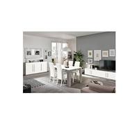 CLARK - Ensemble Salon Séjour Blanc et Marbre Meuble TV + Buffet + Table 190cm -