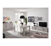 CLARK - Ensemble Salon Séjour Effet Marbre Meuble TV + Buffet + Table 190cm -