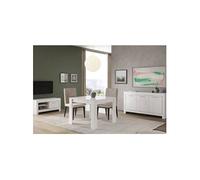 Ensemble Salon Séjour Laqué Blanc Brillant Meuble TV + Buffet 3 Portes + Table 100cm - DENAE -
