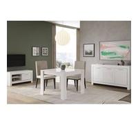 DENAE - Ensemble Salon Séjour Laqué Blanc Brillant Meuble TV + Buffet 3 Portes + Table 100cm - Altobuy Blanc