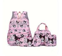 Ensemble Sanrio Hello Kitty & Kuromi de 4 pièces : Sac à Dos Trousse à Crayons Sac Bandoulière Portefeuille - Matière Polyester
