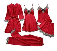 Ensemble Satin Pyjama Femme 3 Pièces avec Dentelle Cardigan Nuisette Camisole Shorts et Pantalon Parfait pour Détente À La Maison Ou Cadeaux De Noël Romantiques Ensemble Pyjama Femme Sexy érotique