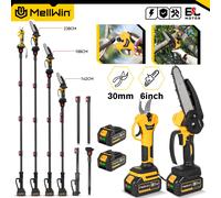 Ensemble scie à chaîne sans fil MELLWIN 3 en 1 de 6 pouces et cisailles de taille-haie de 30 mm avec perche télescopique de 2 m, outil de jardin pour batterie Makita 18V Without Battery
