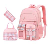 Ensemble scolaire léger pour filles avec sac à dos trousse et lunchbox modèle trois pièces adapté aux élèves de 5 à 15 ans usage quotidien design double sangle finition imperméable et résistante (M)