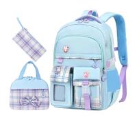 Ensemble scolaire léger pour filles avec sac à dos trousse et lunchbox modèle trois pièces adapté aux élèves de 5 à 15 ans usage quotidien design double sangle finition imperméable et (Blue, M)