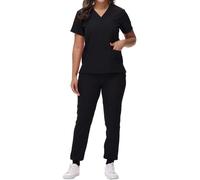 Ensemble Scrub pour Femmes Kasack Séchage Rapide Tunique Haut Pantalon 2 Pièces Uniformes Médicales Col en V Manches Courtes Blouse à Enfiler Jogger Vêtements de Travail Médical Soins Infirmiers
