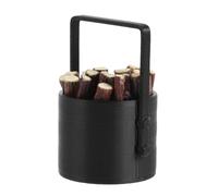 Ensemble Seau à Bûches Miniature pour Maison de Poupée, Noir Vintage | Plastique Mat Vieilli avec Couvercle et Poignée, Bois Miniatures Inclus, pour Salon, la Cuisine, Maquettes et Collectionneurs