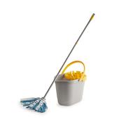 Ensemble Seau En Plastique Gris Avec Essoreuse Jaune Et Mop En Tissu Blanc