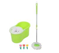 Ensemble Seau Essoreur et Balai à Franges en Microfibre, Seau Démontable et Vadrouille Magique Rotatif à 360°,Seau Double Compartiment (Vert)