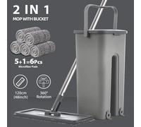 Ensemble Seau et Balai pour Nettoyage de Plancher d'Appartement, Nettoyant Professionnel Tête Plate, Mains Libres, Système d'Aspiration, Tampons en Microfibre Lavables, Idéal Parquets Durs Beige with