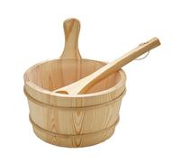 Ensemble Seau et Louche pour le Sauna,Ensemble Seau et Cuillère à Long Manche - Fournitures de Douche en Bois Étanche Capacité 4L pour Appartement Jardin Extérieur Bain Vapeur Salle de Bain Maison Hôt
