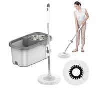 Ensemble seau et serpillère | Kit de nettoyage avec seau rotatif et essoreur | Accessoire de nettoyage avec poignée réglable pour sols de salle de bain et marbre