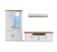 Ensemble séjour 3 élèments en bois blanc et chêne + éclairage LED -PEGANE- G