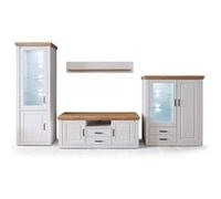 Ensemble séjour 4 élèments en bois blanc et chêne + éclairage LED -PEGANE- G