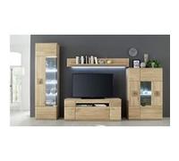 Ensemble séjour 4 pièces en chêne massif bianco avec LED -PEGANE- chêne G