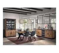 JENNA - Ensemble Séjour Aspect Bois et Métal avec Table 230cm - Altobuy Marron